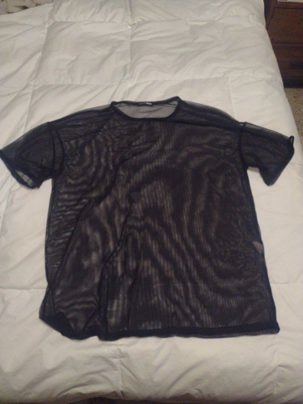 Fashionova Small S Black Sheer Mesh T-Shirt Top